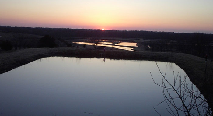 Sunset over the stock ponds at Harrison fishery